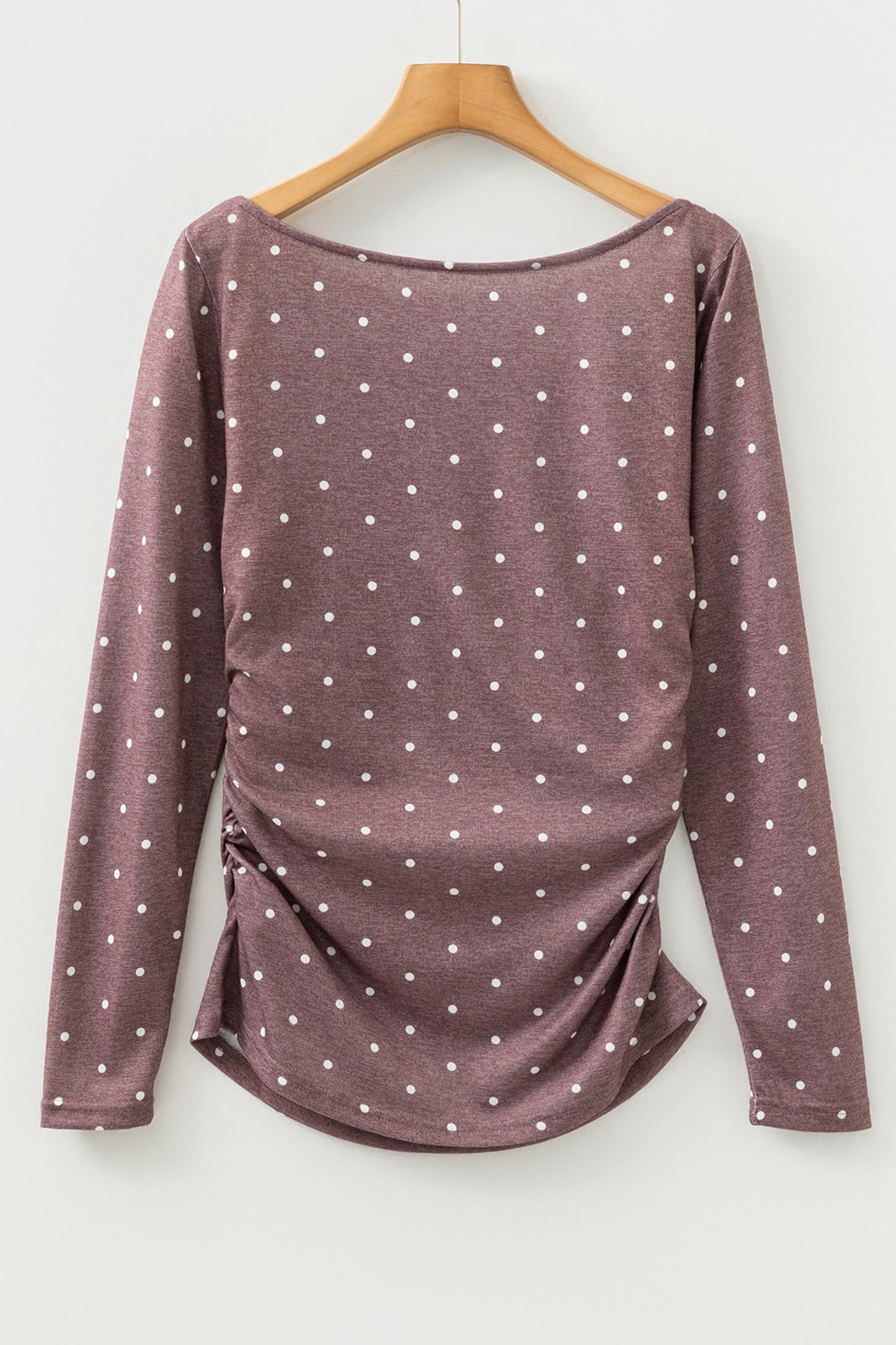 Dark Brown Polka Dot Boat Neck Long Sleeve Knit Top