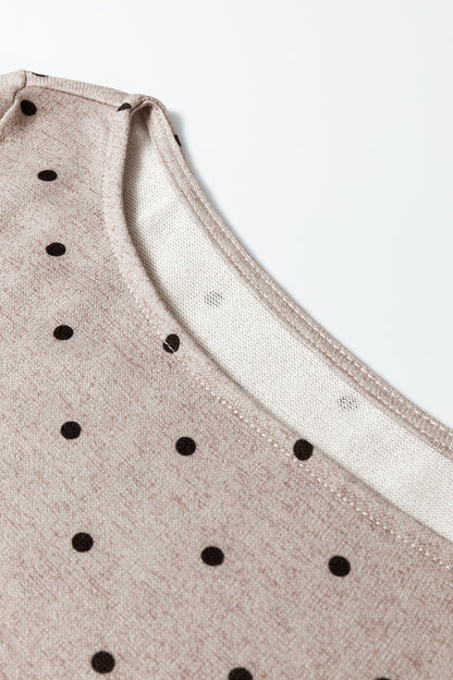 Dark Brown Polka Dot Boat Neck Long Sleeve Knit Top