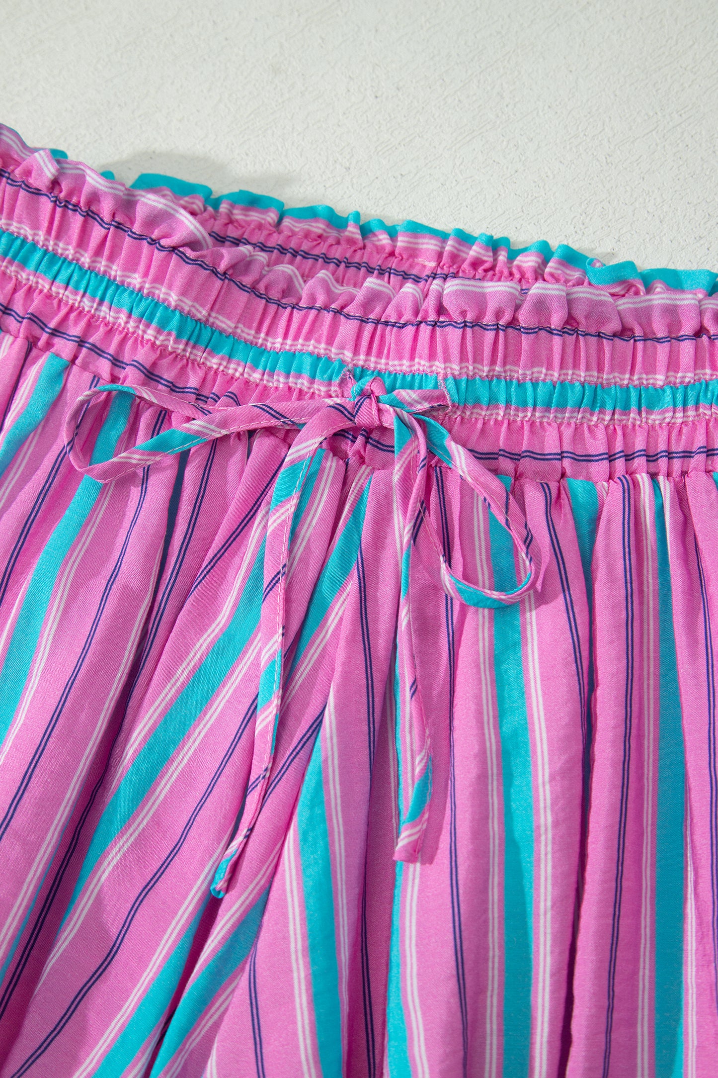 Pink Stripe Puff Sleeve Two Piece Shorts Set