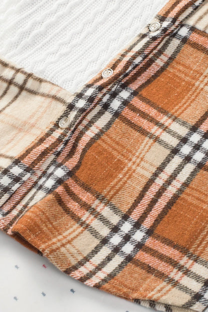 Color Block Plaid Corduroy Shacket with Pocket