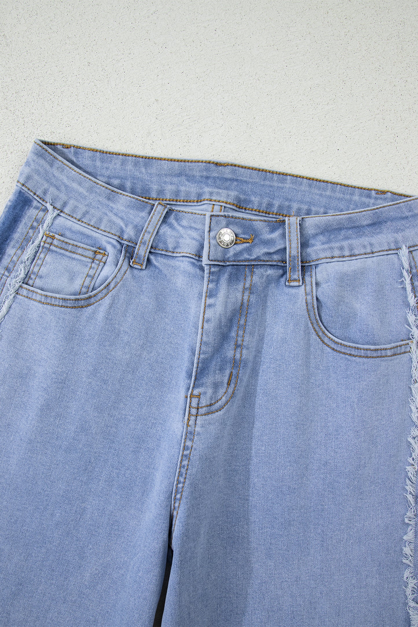 Beau Blue Contrast Stripe Patchwork Frayed Jeans
