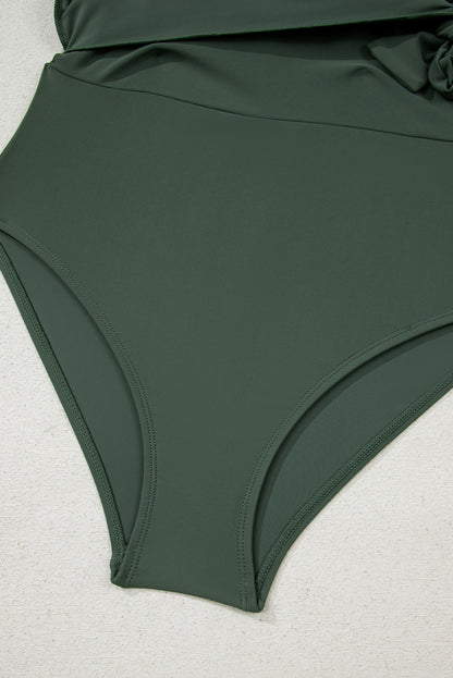 Square Neck Tie Waist One Piece Swim Dress Swimwear