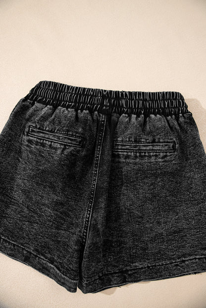Dusk Blue Denim Skort Elastic Waist Drawstring Shorts