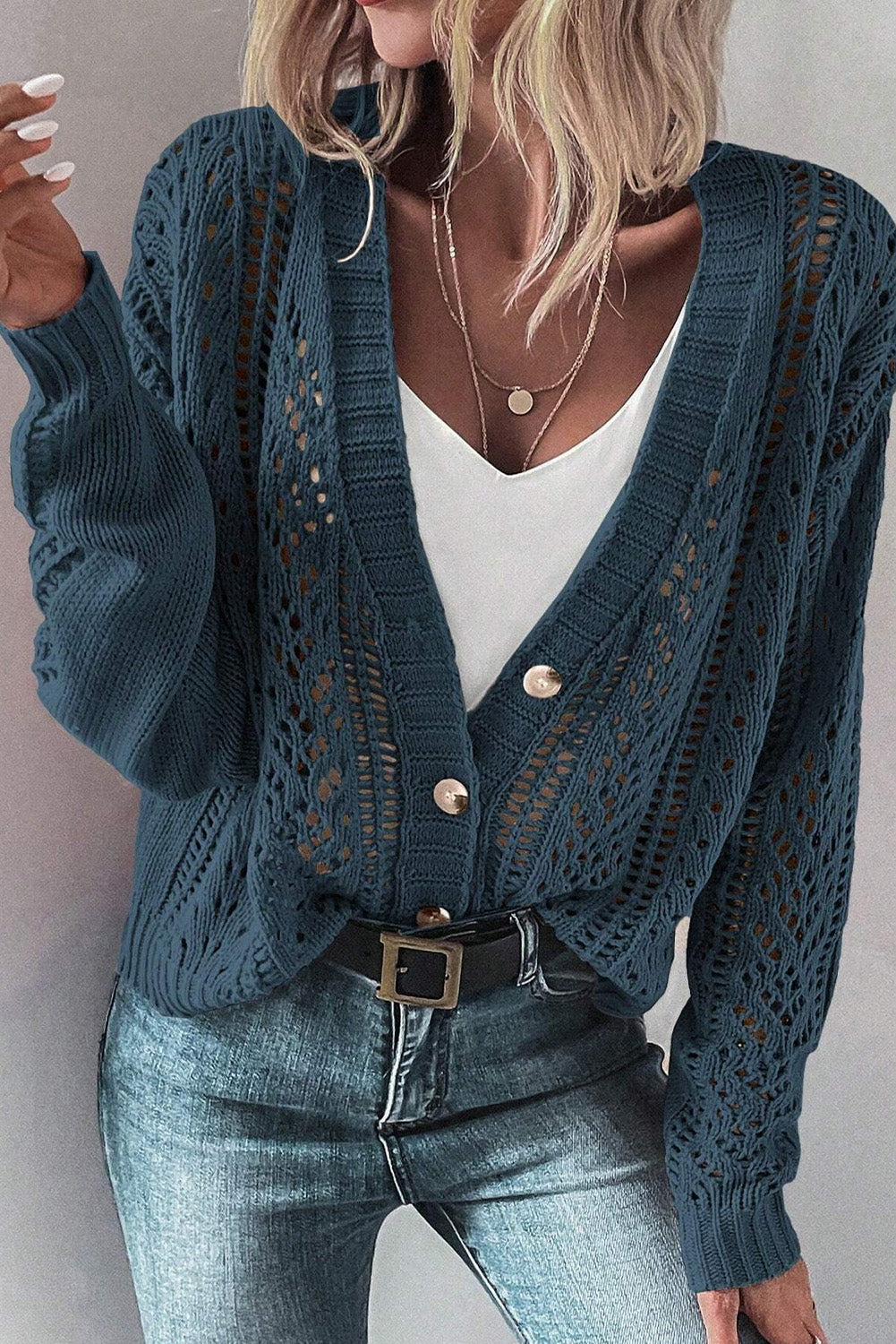 Canton Open Knit Drop Shoulder Sweater Cardigan