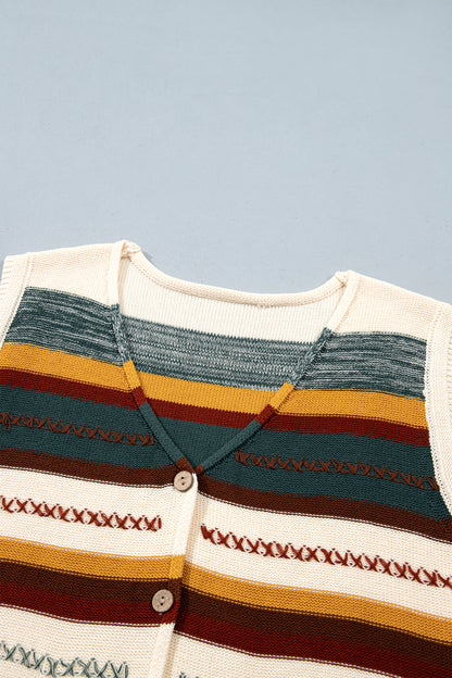 Striped Knit Button Front Sweater Vest
