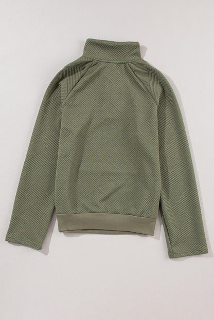 Pale Khaki Textured Knit Buttoned Kangaroo Pocket Sweatshirt