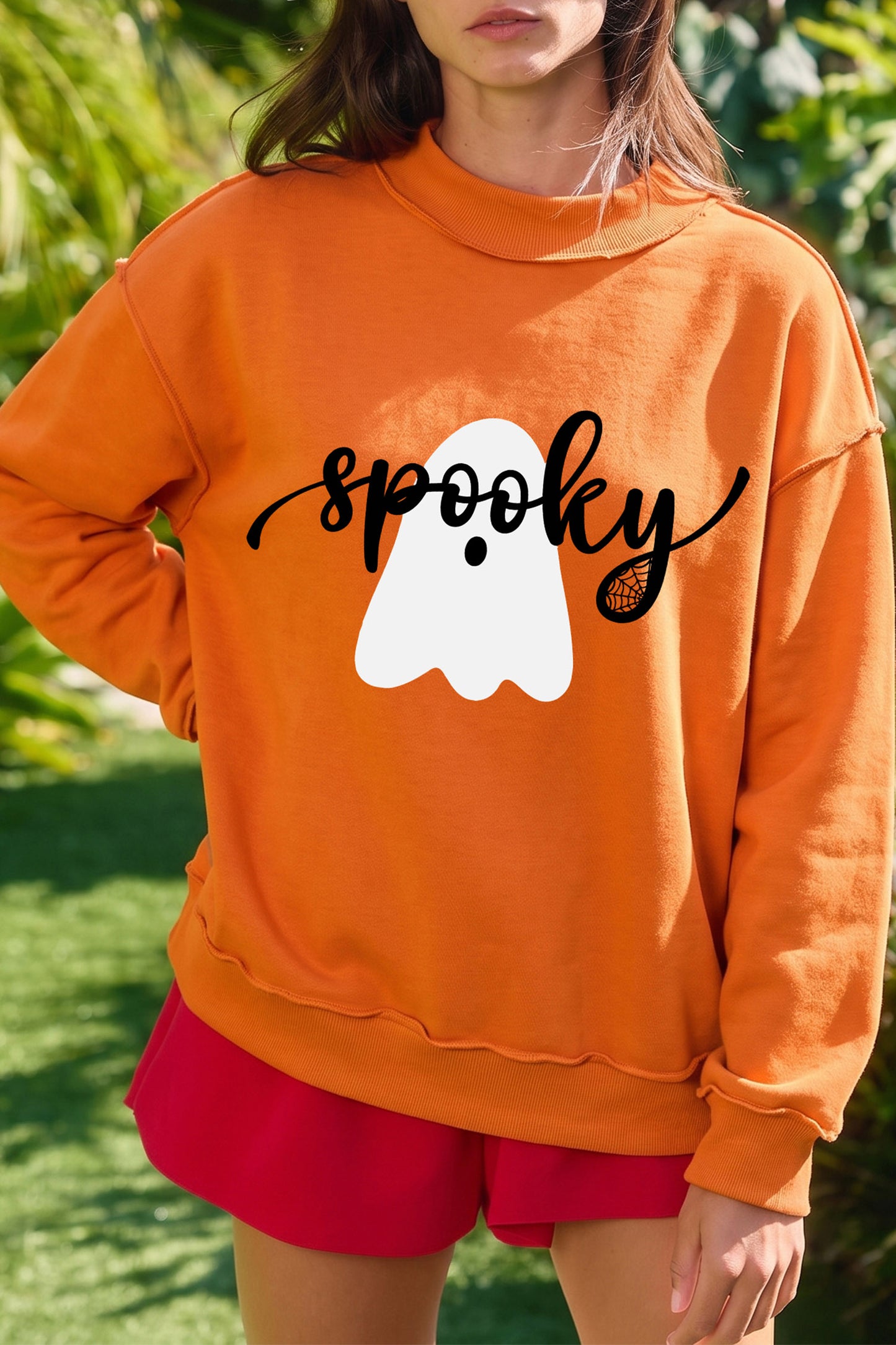 Reversible Ghost BOO Mock Neck Halloween Sweatshirt