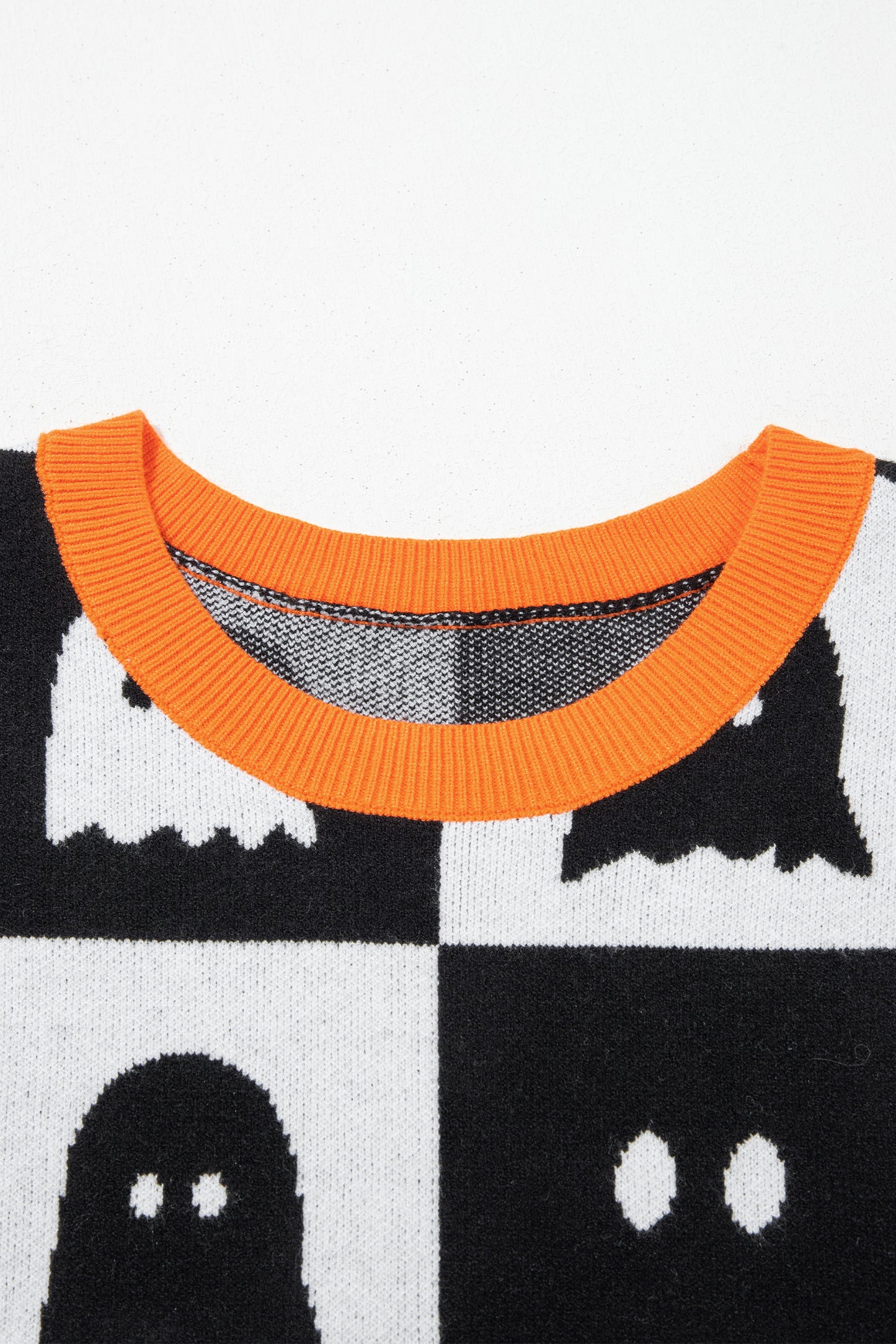 Halloween Ghost Checkered Short Sleeve Knit Sweater