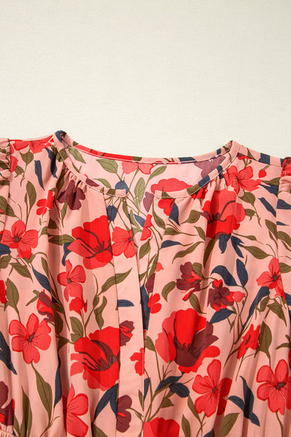 Boho Floral V Neck Smocked Waist Mini Dress