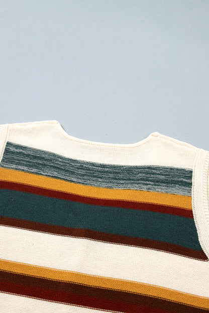 Striped Knit Button Front Sweater Vest