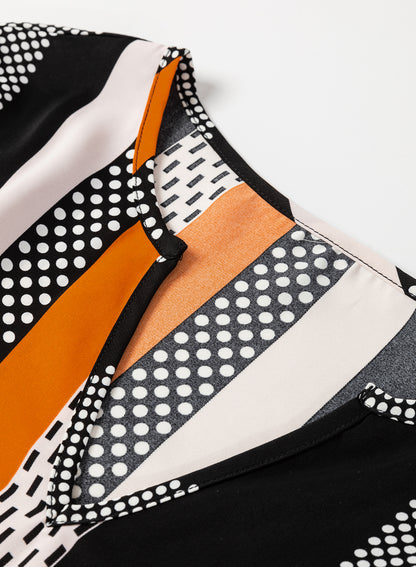 Women’s Polka Dot Colorblock V Neck Long Sleeve Blouse