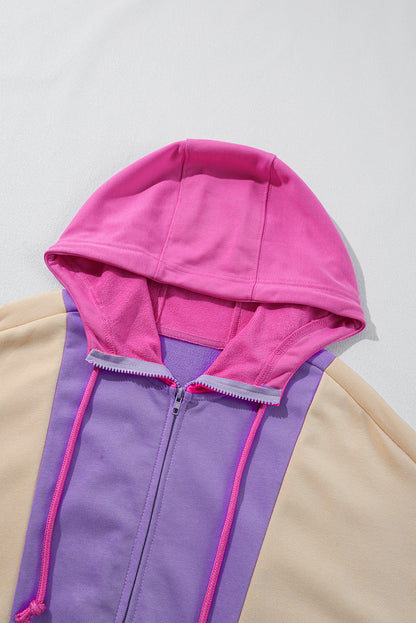 Oversized Colorblock Zip Up Hoodie – Retro Streetwear