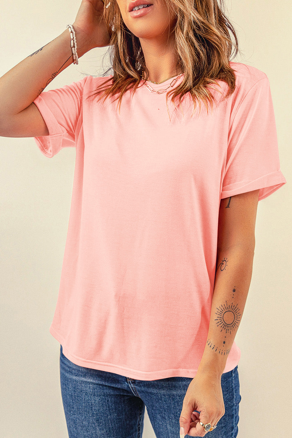 White Casual Crew Neck Short Sleeve Basic Tee