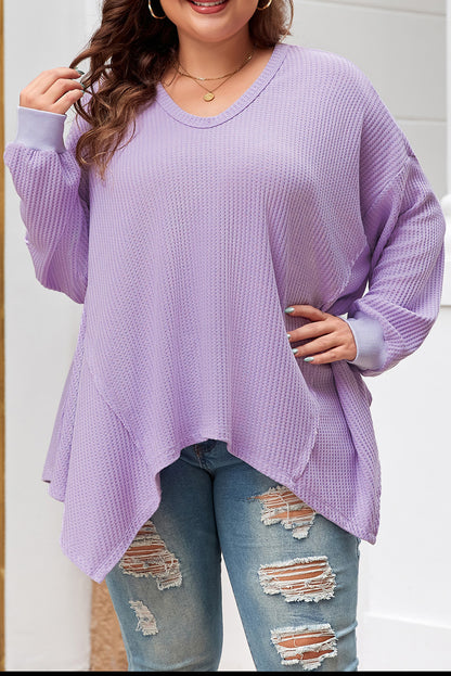 Orchid Petal Plus Size Waffle Knit Exposed Seam Flowy Top