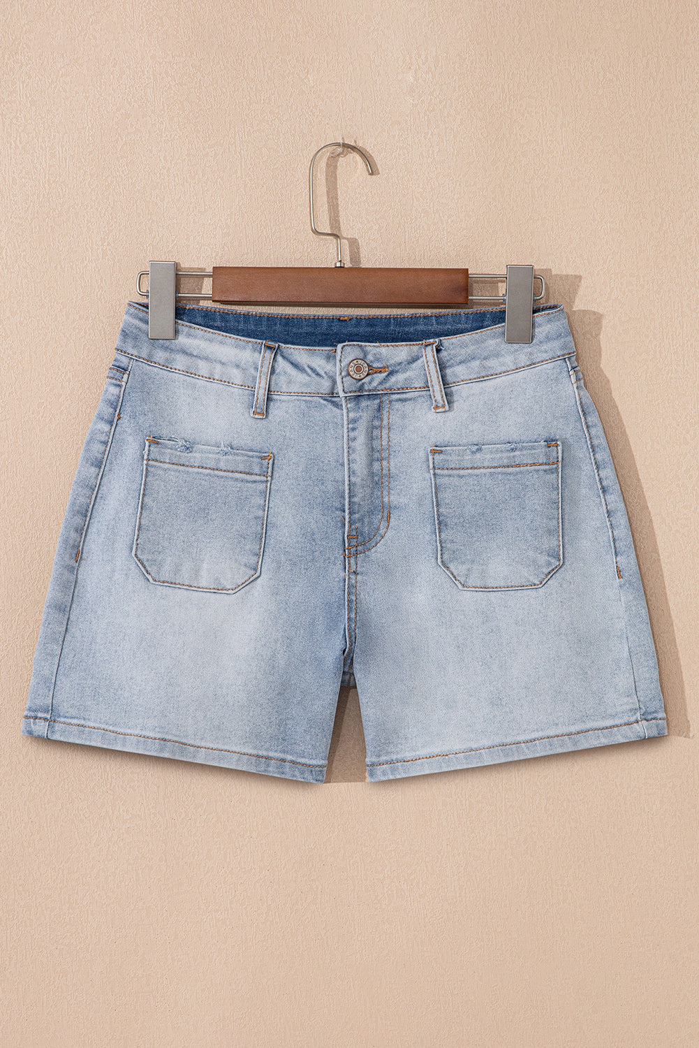 Light Wash High Waisted Denim Shorts with Pockets