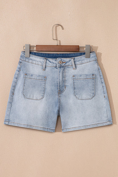 Light Wash High Waisted Denim Shorts with Pockets