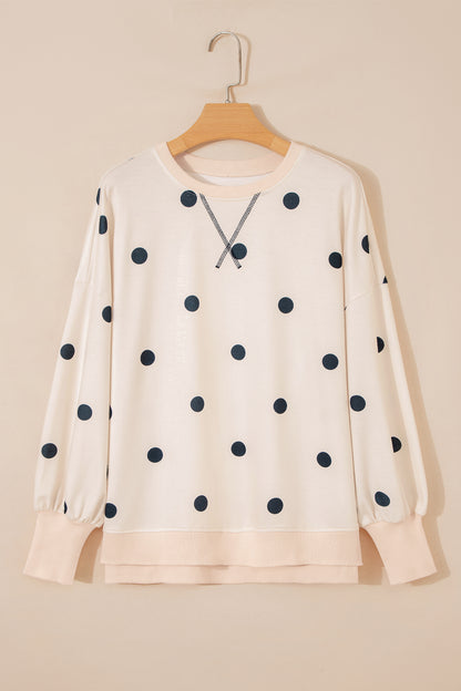 Polka Dot Oversized Long Sleeve Tee Split Hem
