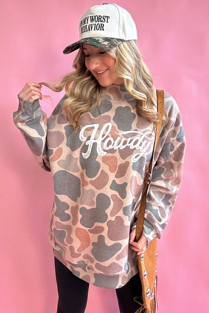 Western Camo Howdy Oversized Pullover Sweatshirt Women
