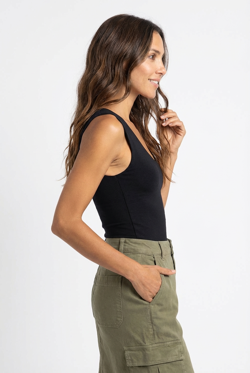 Seamless Double Layer Scoop Neck Sleeveless Tank Top