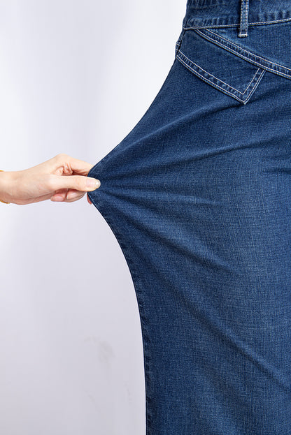 Sail Blue Stitched High Waist Loose Cuffed Jeans