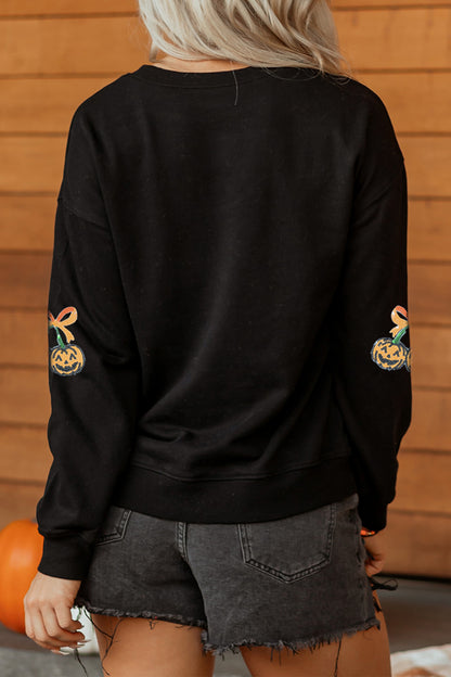 Sequin Pumpkin Bow Halloween Oversized Sweatshirt