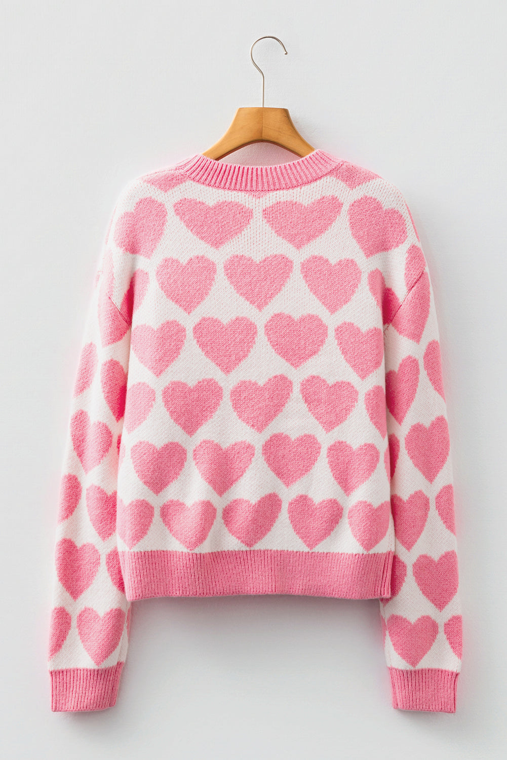 Pink Valentine Heart Print Cozy Knit Sweater for Women