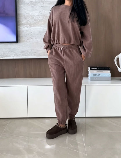 Womens Corduroy Sweatshirt Joggers Two Piece Set