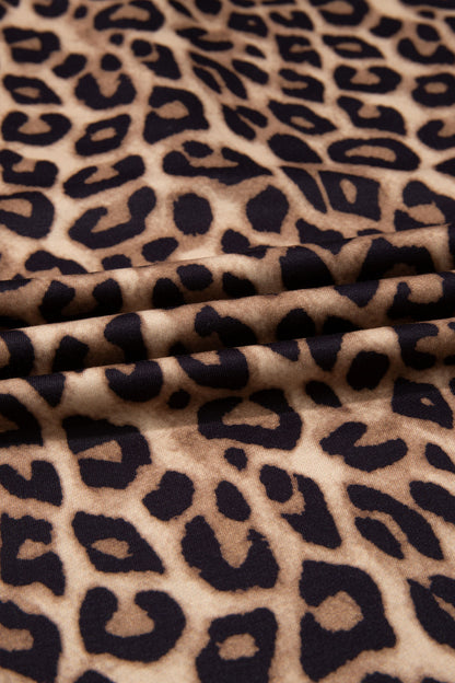 Leopard Print V Neck Mini Dress Loose Short Sleeve