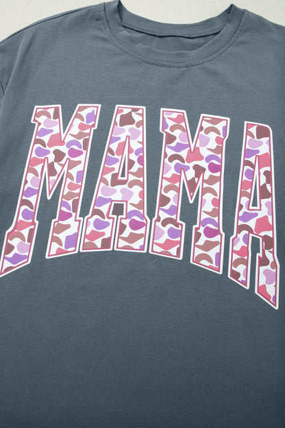 Grey MAMA Graphic Tee and Pink Camo Pants Set