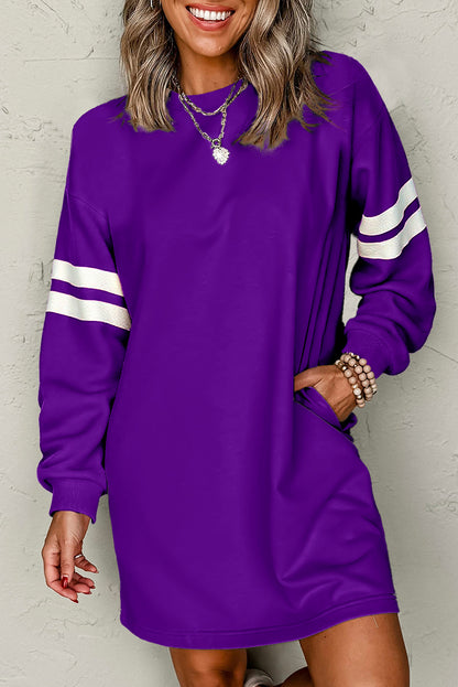 Customizable Varsity Stripe Sleeve Sweatshirt Dress Game Day