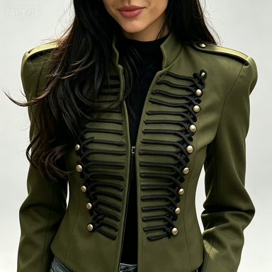 Women's Padded Shoulder Military Cropped Blazer Jacket