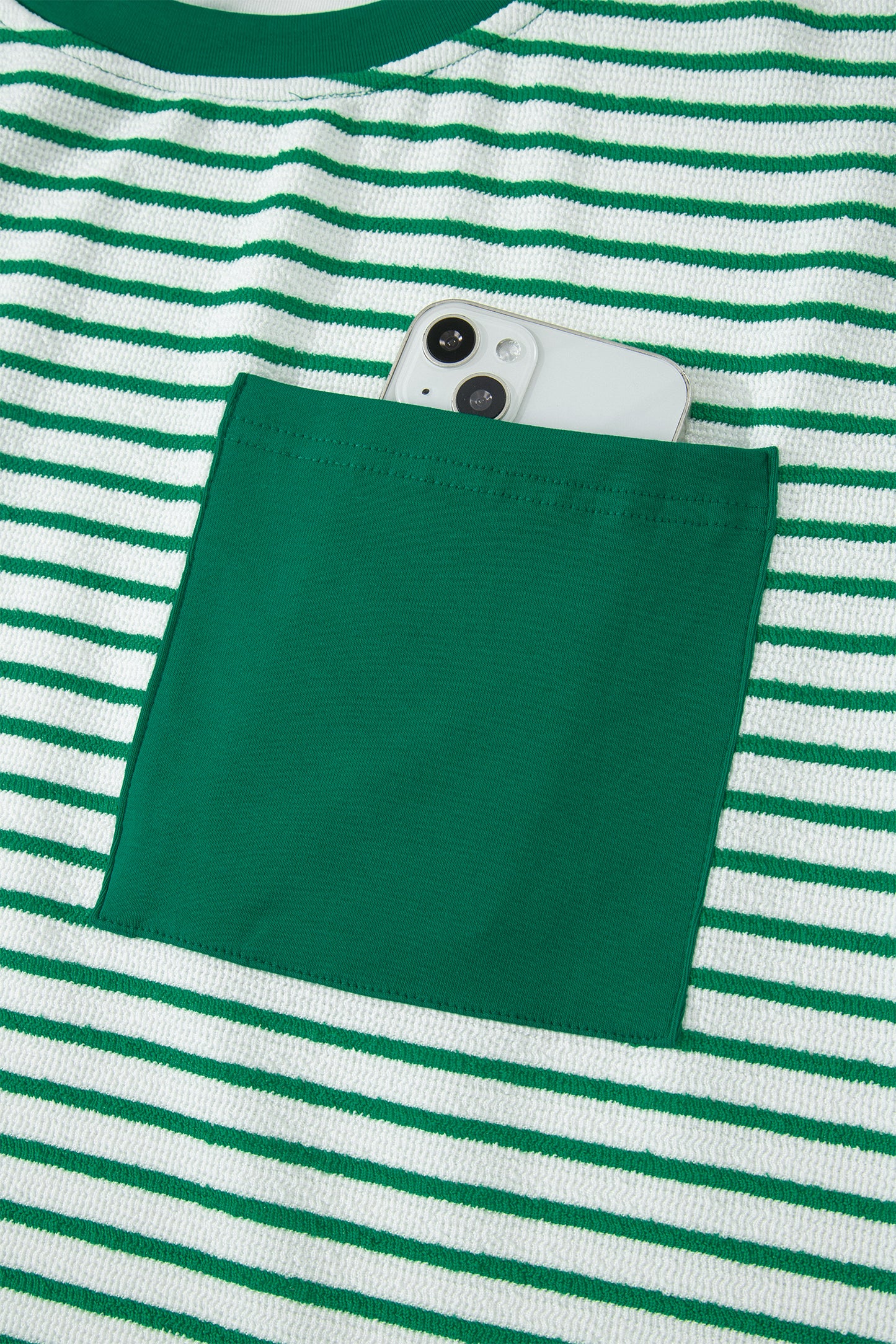 Khaki Stripe Crew Neck Tee Drawstring Waist Cropped Pants Set