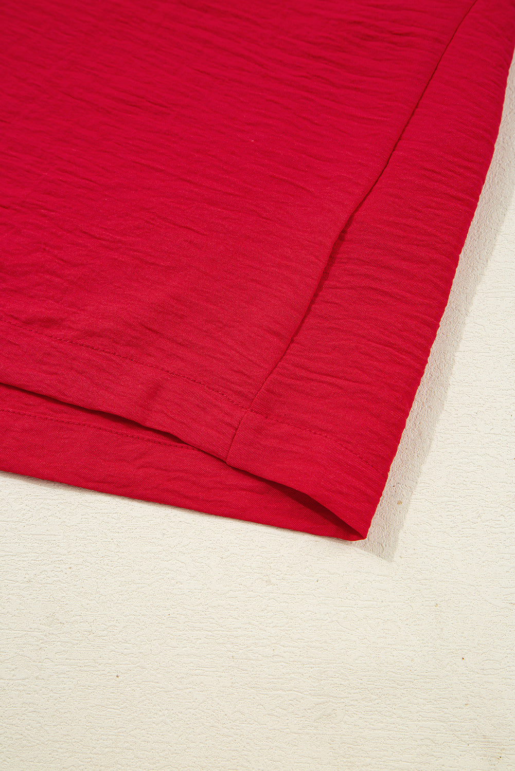 Red V Neck Collared Blouse Loose Fit Smocked Sleeve