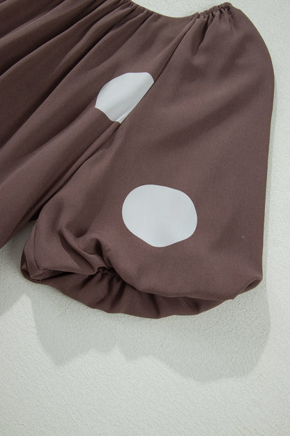 Brown Polka Dot Puff Sleeve Loose Fit Mini Dress