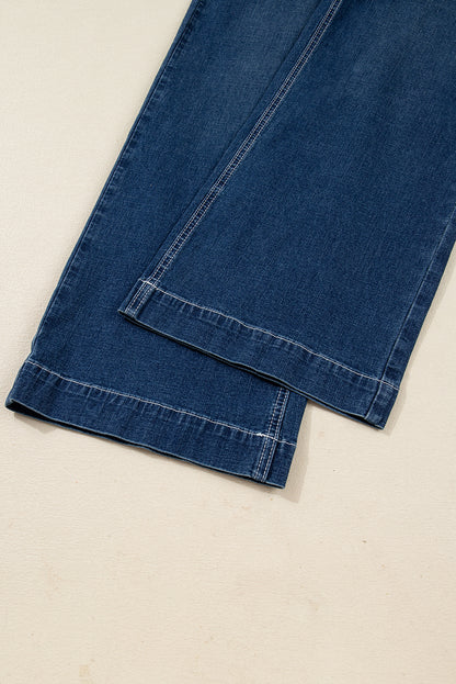 Sail Blue Stitched High Waist Loose Cuffed Jeans