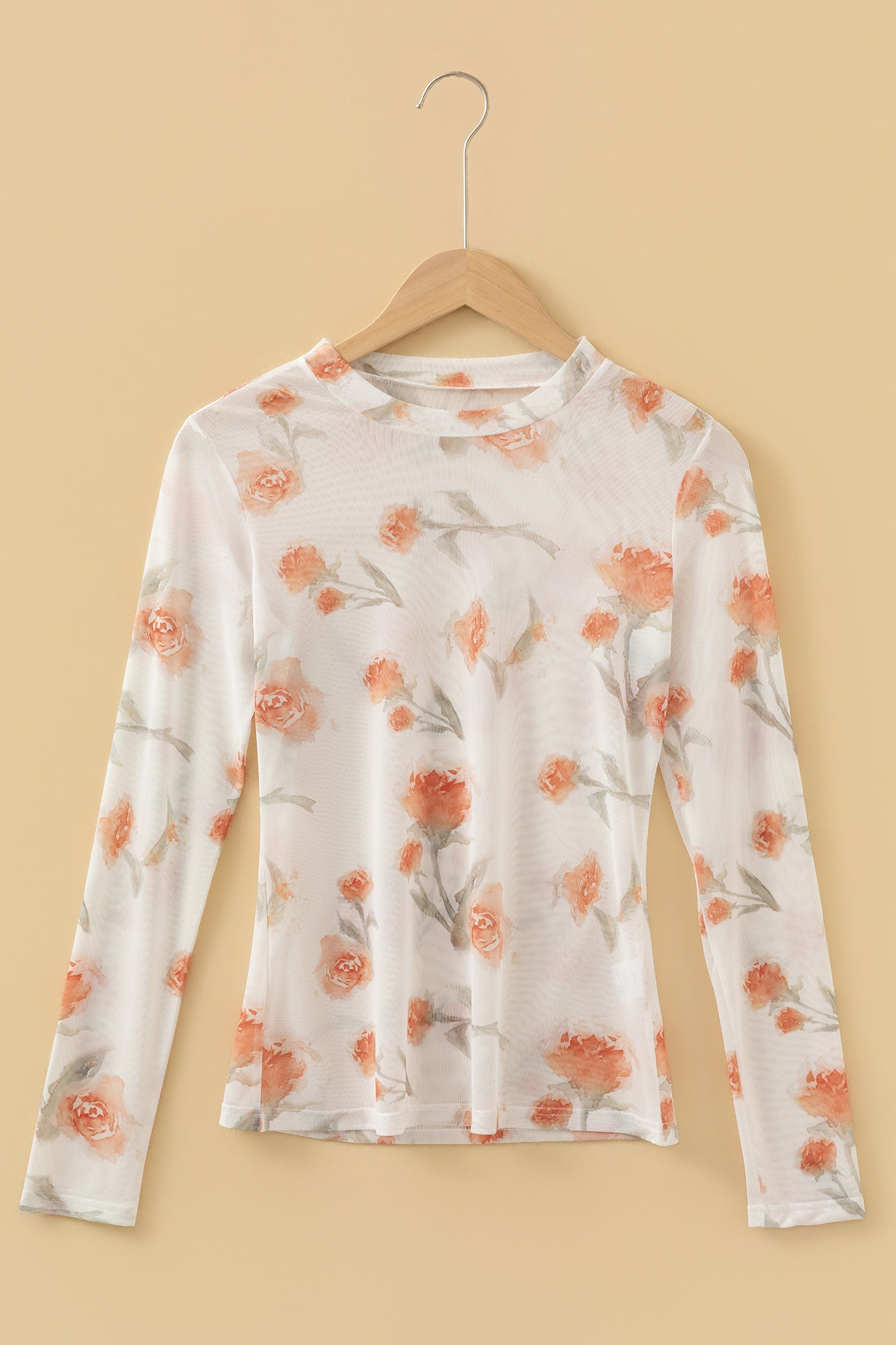 Floral Sheer Mesh Long Sleeve Layering Top Women