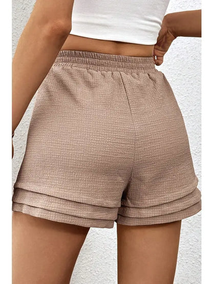 Textured High Waist Drawstring Tiered Casual Shorts