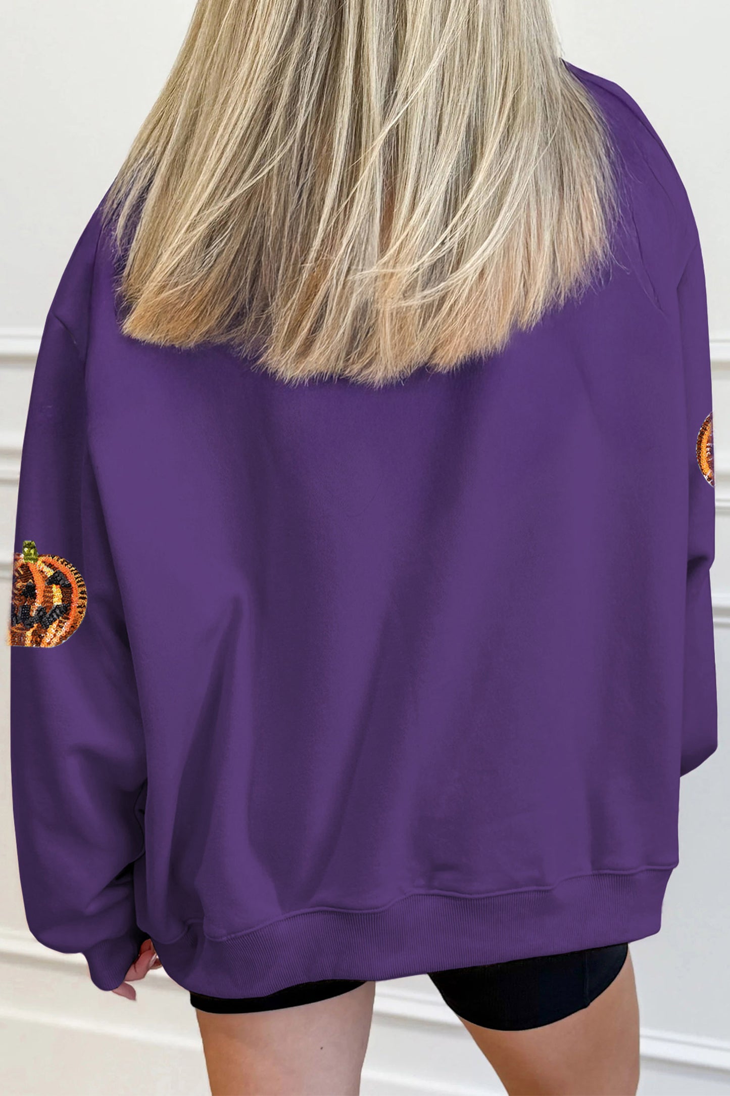 Sequin Pumpkin Spooky Mock Neck Halloween Sweatshirt