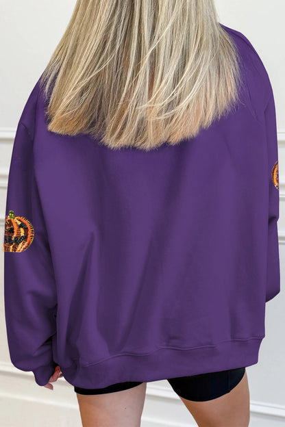 Sequin Pumpkin Spooky Mock Neck Halloween Sweatshirt