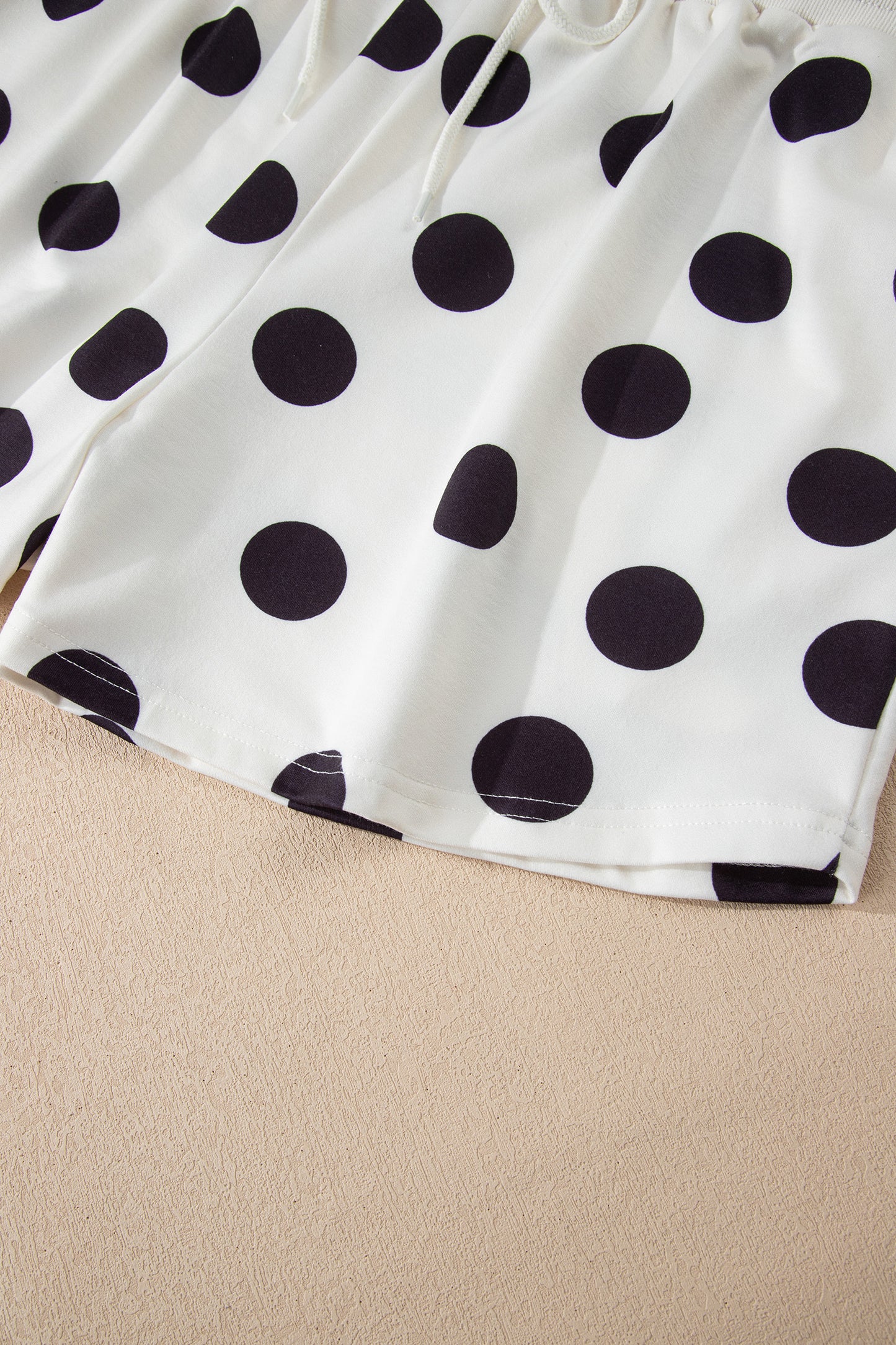 Pink Polka Dot Drop Shoulder Pullover Shorts Set