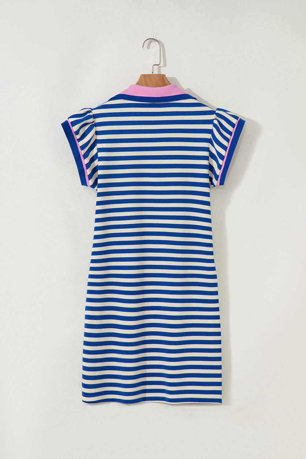 Green Stripe Contrast Collar Flutter Sleeve Mini Dress