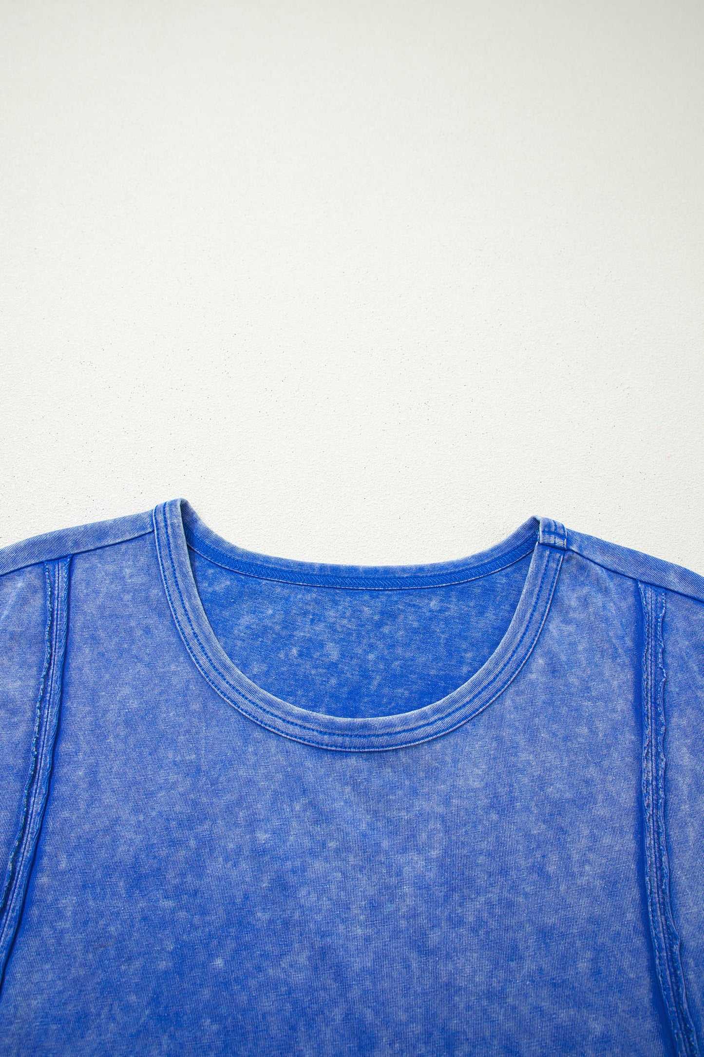 Sky Blue Lace Sleeve Mineral Wash Cotton Tee