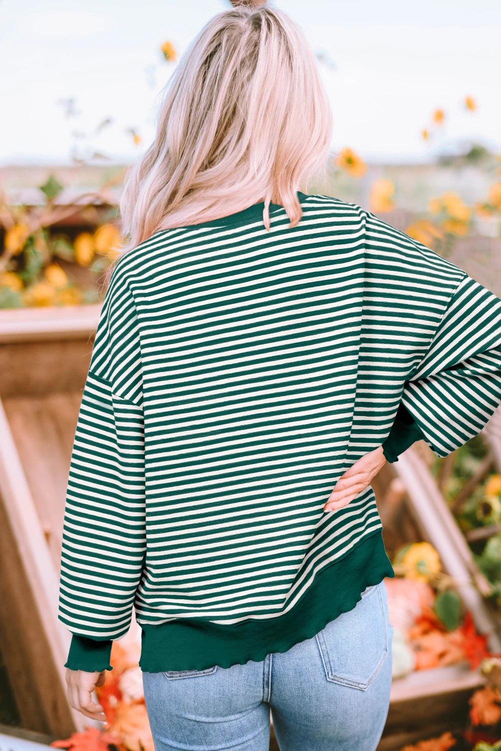Green Stripe Santa Claus Delivering Gifts Sequin Graphic Long Sleeve Top