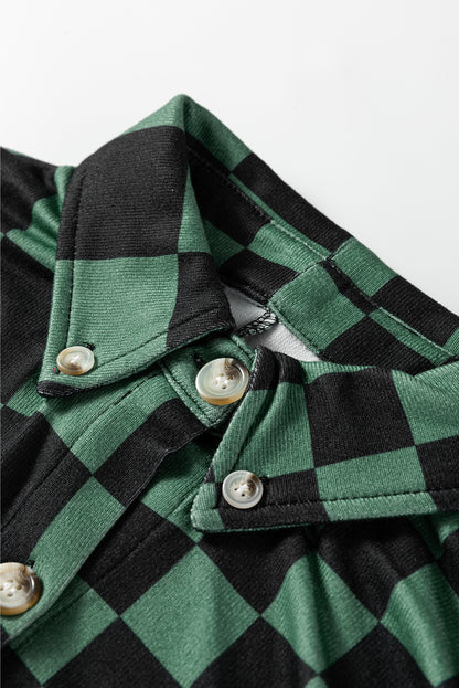 Checkerboard Print Flap Pocket Button Front Shacket