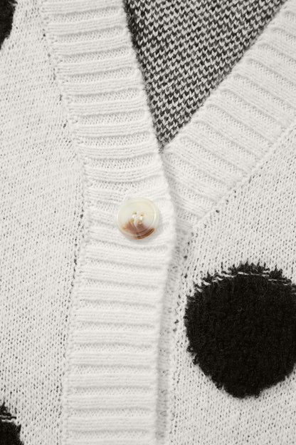 Polka Dot Oversized V Neck Knit Cardigan Sweater