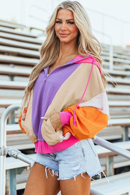 Oversized Colorblock Zip Up Hoodie – Retro Streetwear