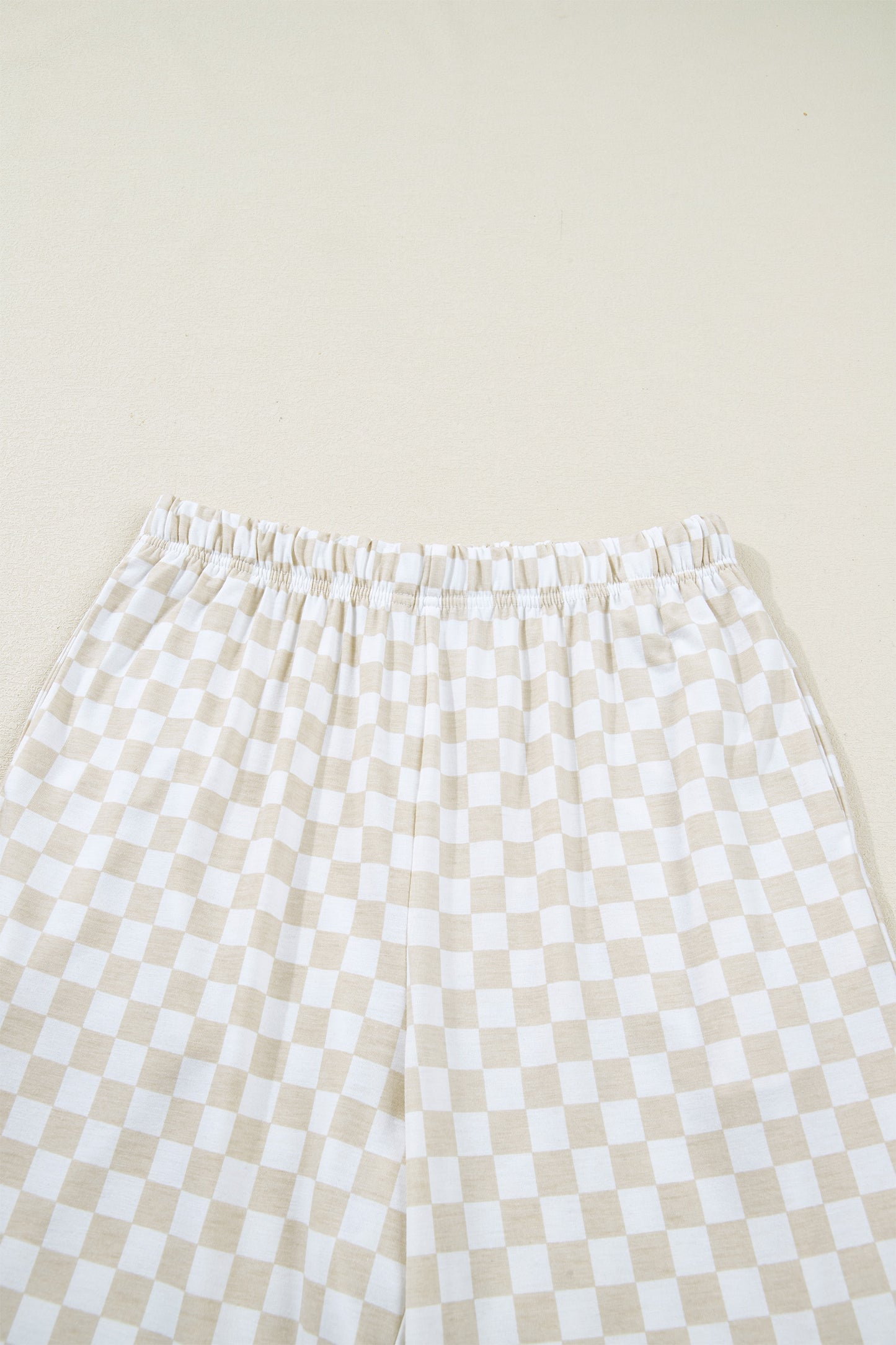 Khaki Checkered Short Sleeve Tee and Wide Leg Pant Set