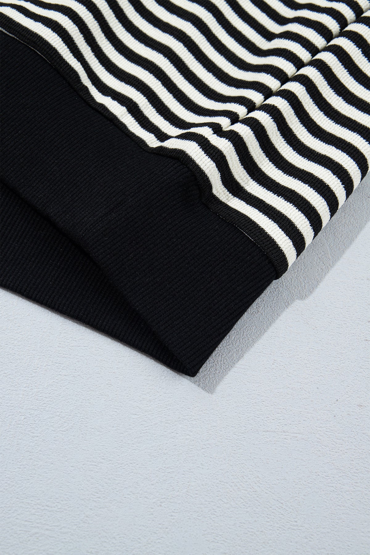 Black Stripe Velvet Bow Pattern Dropped Shoulder Loose Sweatshirt