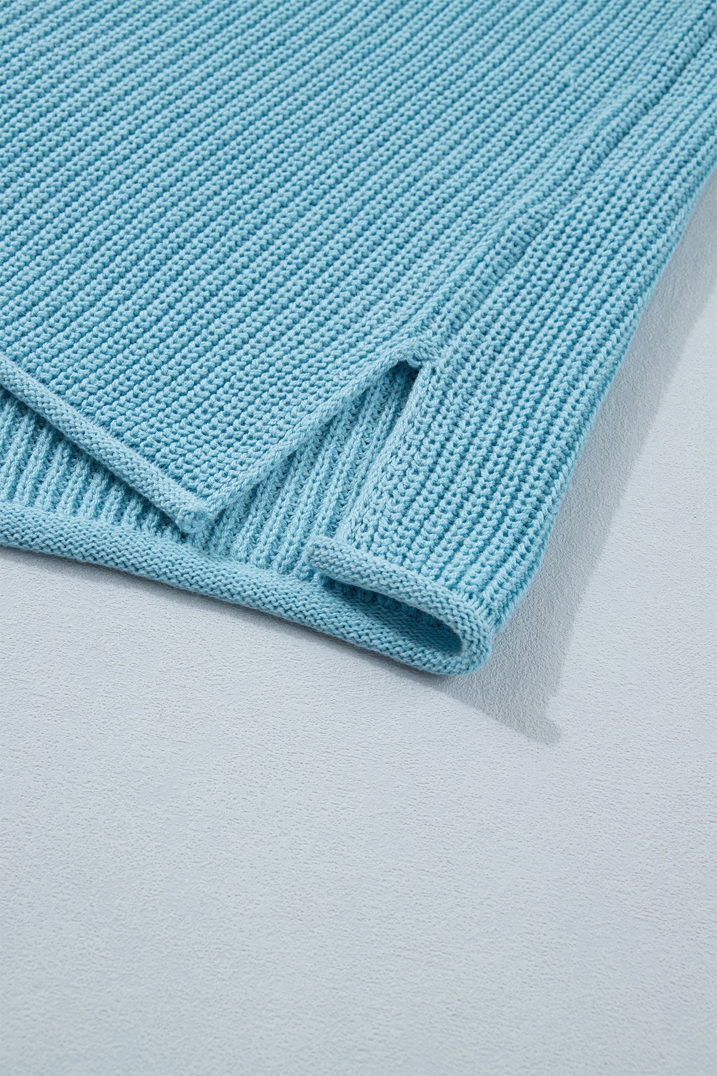 Mist Blue Waffle Knit Oversized Half Sleeve Sweater Top