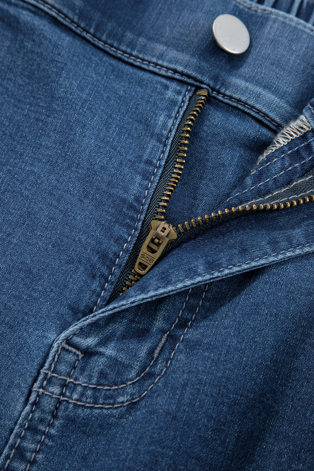 Sail Blue Plus Size Elastic Waist Ruffle Hem Jeans